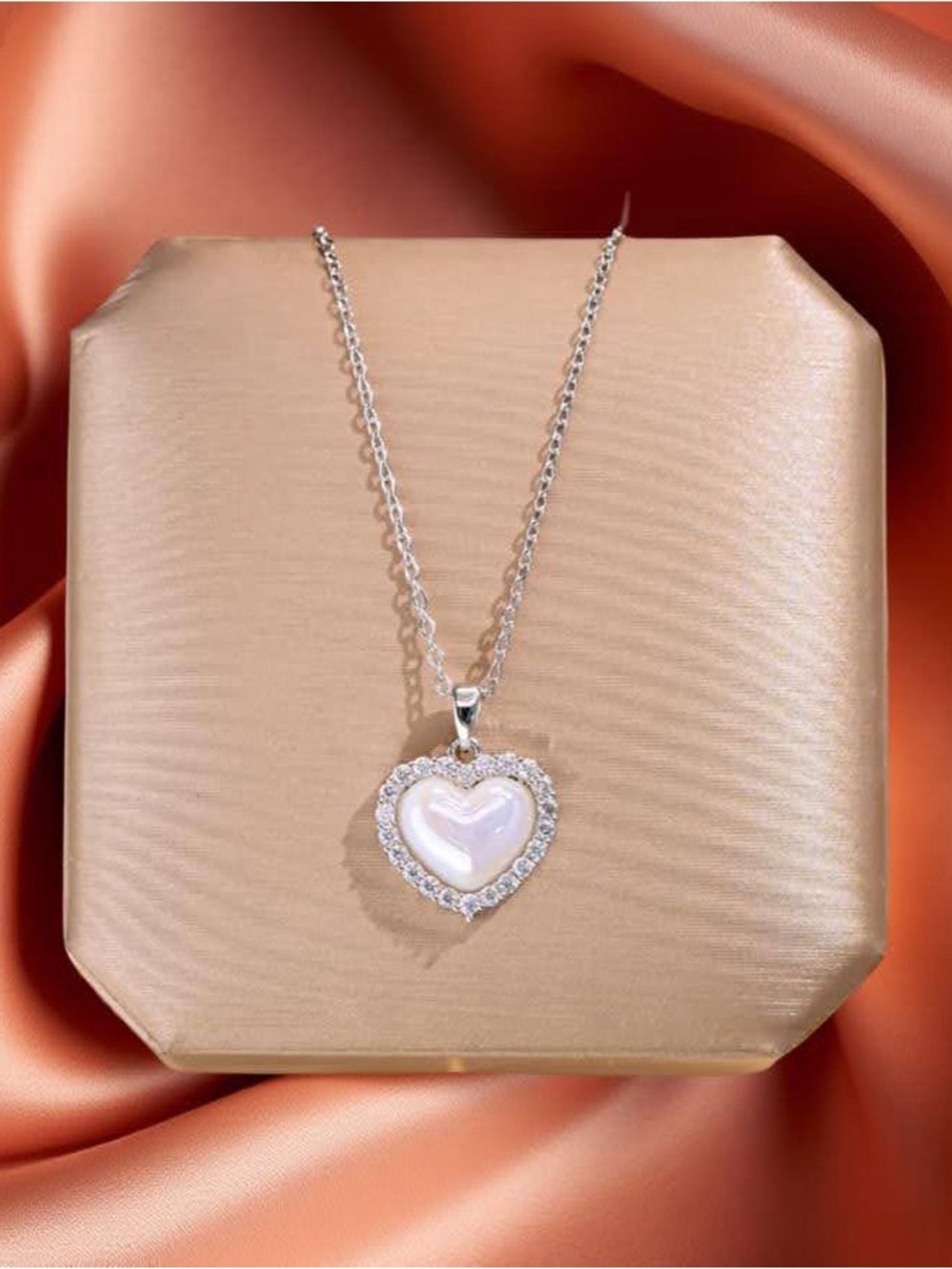 Silver Heart Pendant Necklace with White Mother-of-Pearl Inlay
